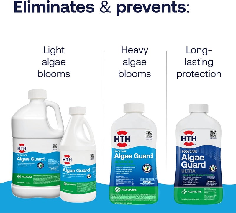 HTH 67084 Pool Care Algae Guard Advanced, All Algae Eliminator for Swimming Pools - Fast-Acting, Destroys & Prevents Green, Black & Mustard Algae, Keeps Pool Water Crystal Clear, 32 fl oz - Image 4